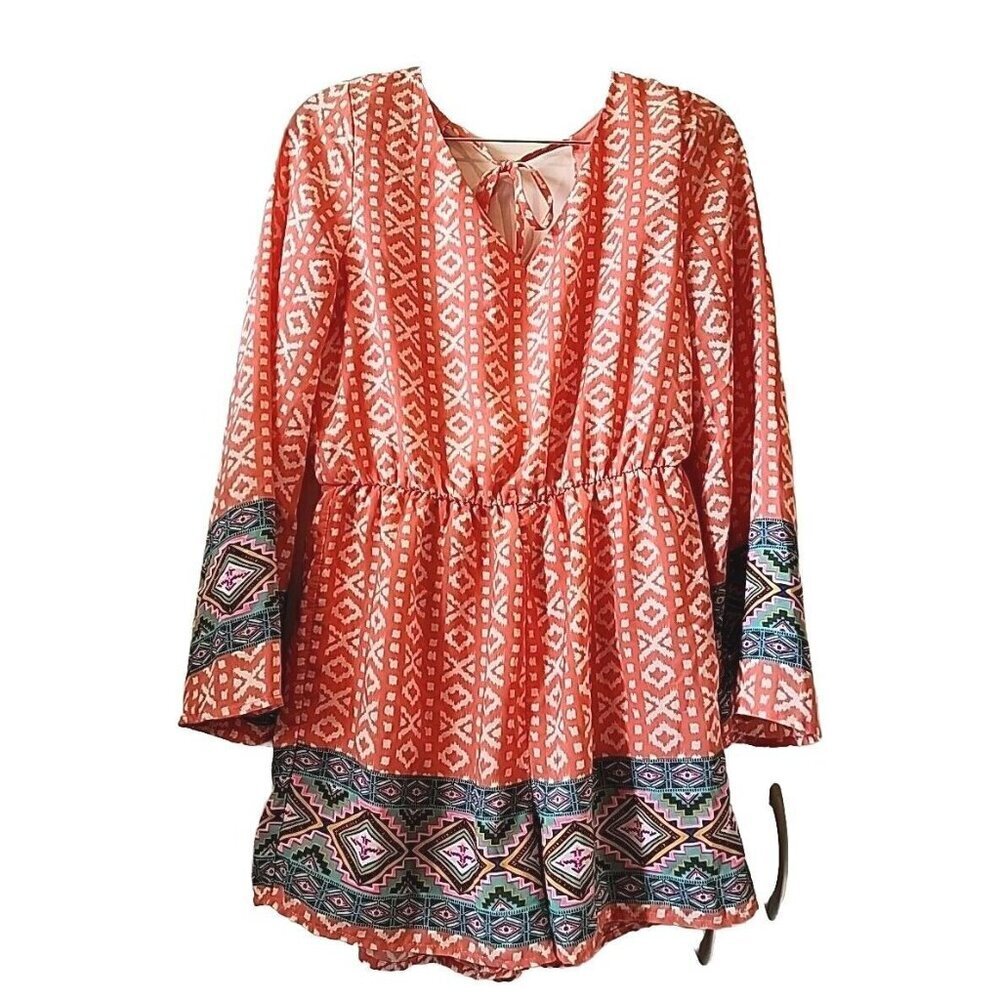 Pink Owl Orange Patterned Boho Romper